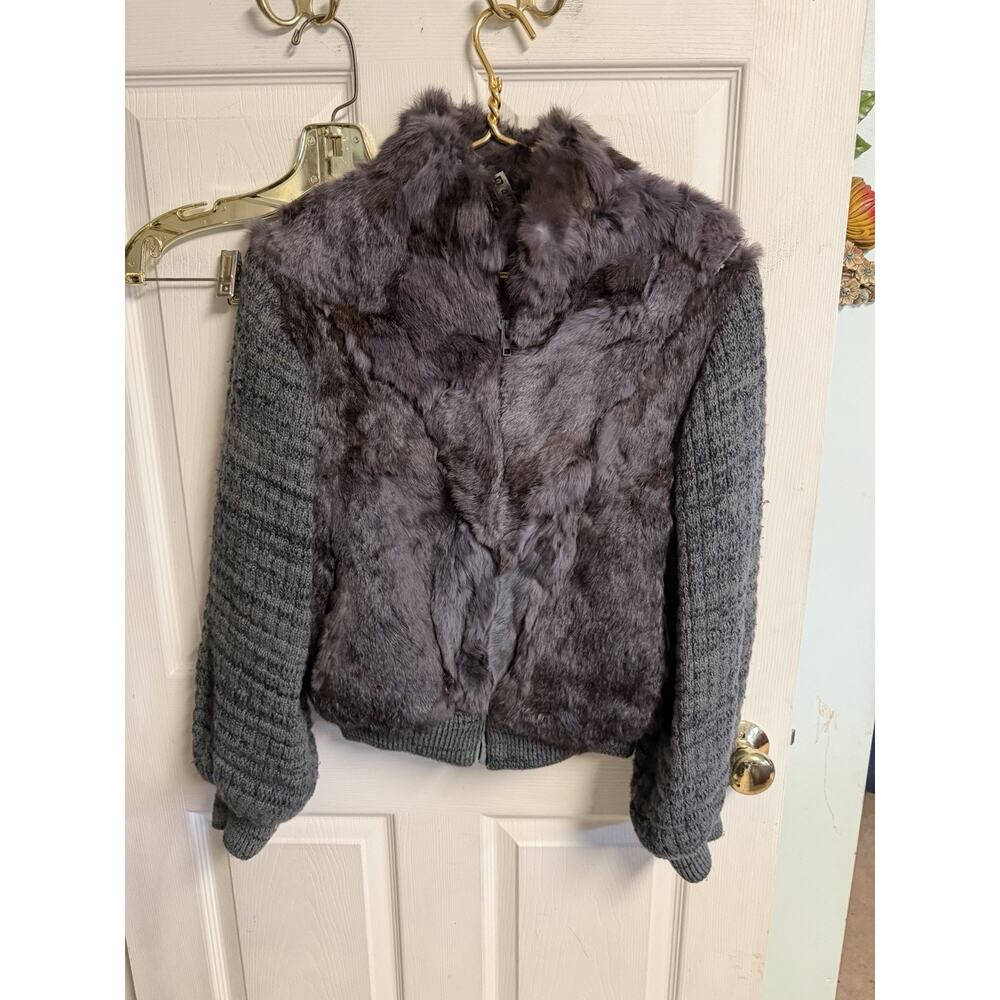 Vnt 80s Daniel Rabbit Fur Jacket Gray Knit Sleeve Zip Coat Med 38 Errors